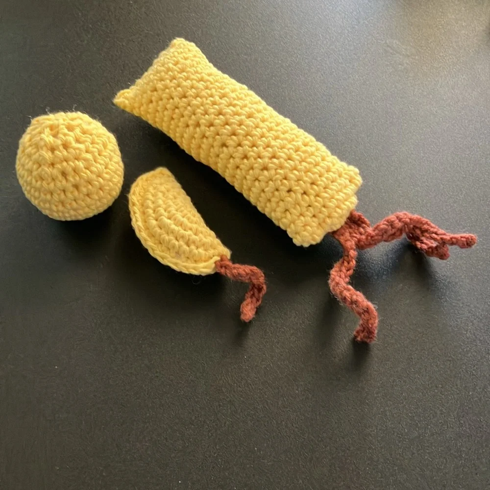 Handmade Cat Toys Yellow Yarn Crochet Pet Kitty Three Piece Gift Set NWOT